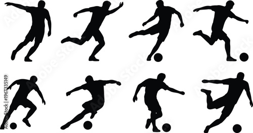 Soccer player silhouettes with ball with football player with team sport