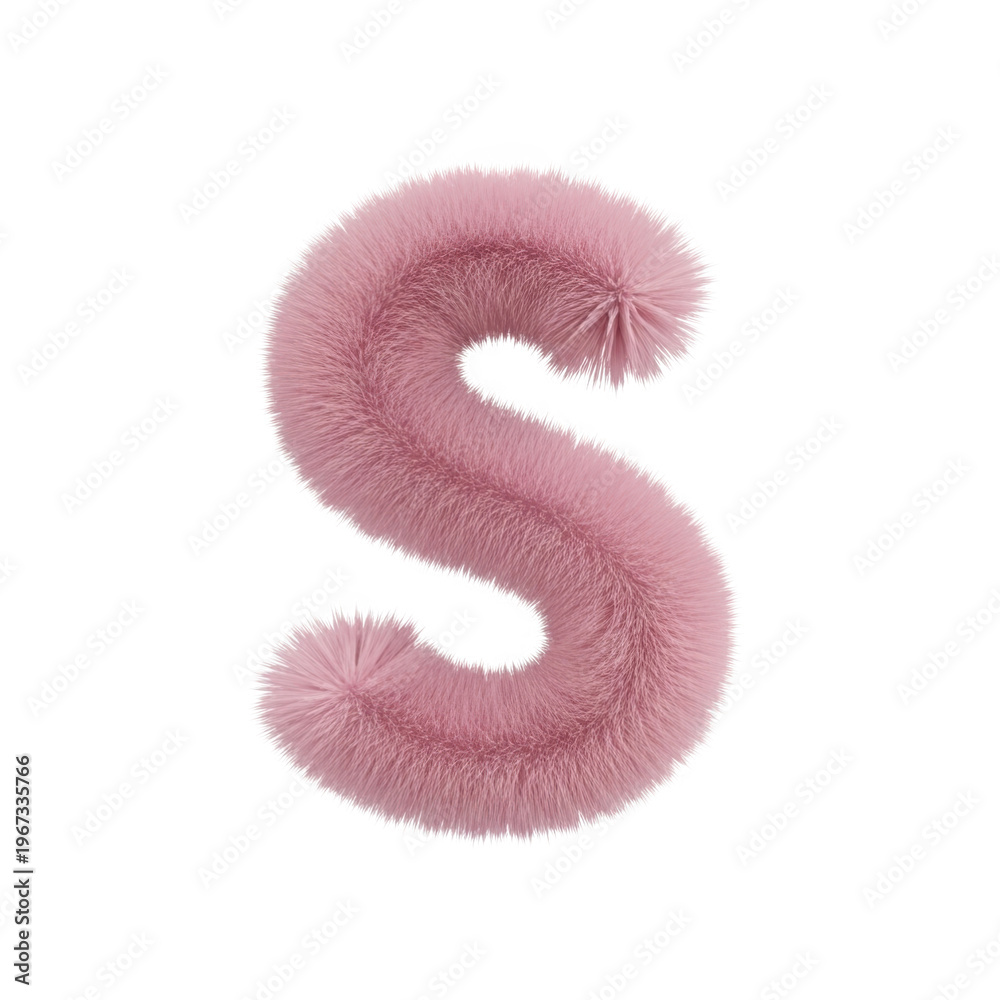 Fototapeta premium Pink fuzzy letter S isolated on transparent background