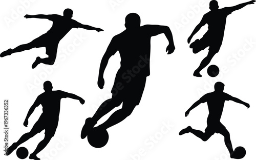 Soccer player silhouette collection with the images showcase players dribbling