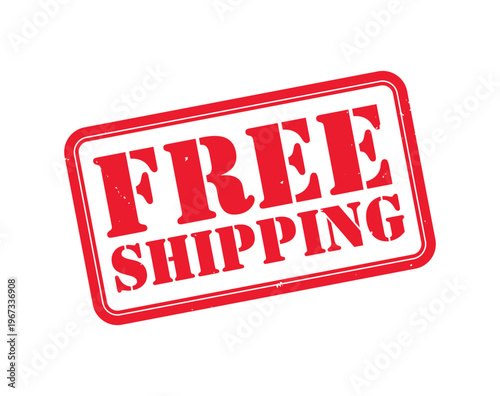 A bold red rectangular stamp proclaims free shipping in distressed typography creating a striking visual statement silhouette high quality professional detailed modern elegant