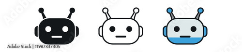 Robot head icon set. bot, chatbot, ai assistant, android, automation, technology, machine, electronics. outline flat and colored vector illustration.