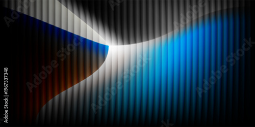 Acrylic ribbed glass with a holographic effect texture background . Fluted plastic panel with blurry light reflection.