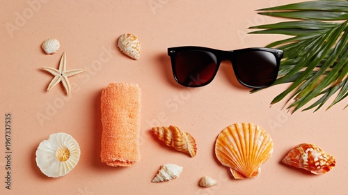 A Sunny Beach Scene With Accessories and a Phone on the Sand in Summer