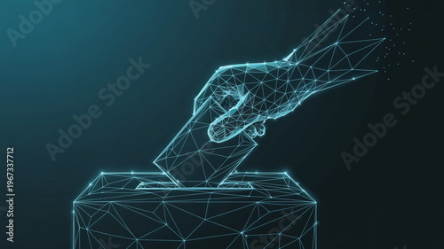 Polygonal Hand Casting Vote into a Digital Ballot Box voting election