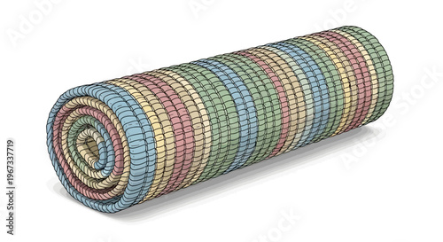 Colorful rolled up woven mat.