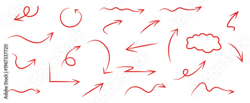 Hand Drawn Arrows, Icons and Hashtags Set with Social Media Symbols