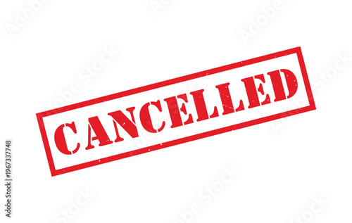 A bold red rectangular stamp boldly declares cancelled across a clean white background a striking silhouette high quality professional detailed modern elegant stylish