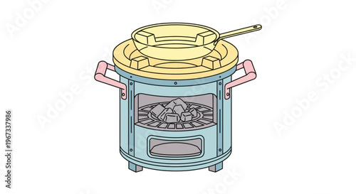 Stove with pot on top burning.