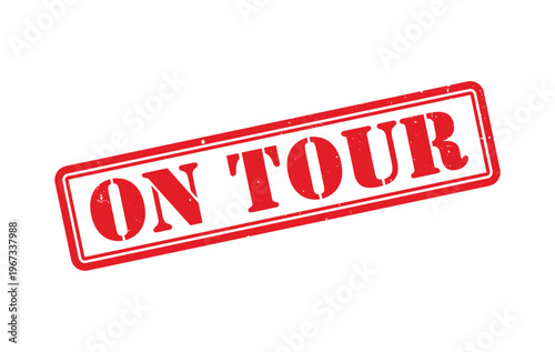 A striking red stamp boldly declares on tour showcasing a vintage aesthetic and a classic silhouette high quality professional detailed modern elegant stylish