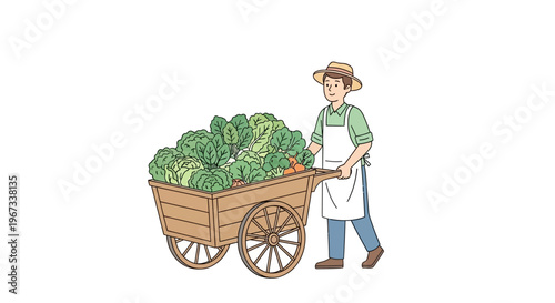 Man pushing cart full of lettuce.