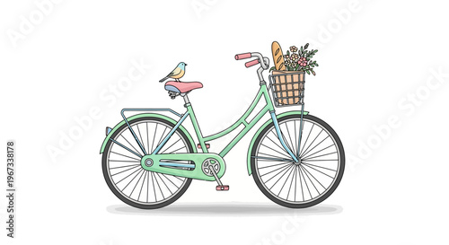 Vintage bicycle with pink accessories.