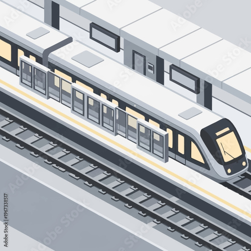 Isometric View of a Modern Subway Train at Station.