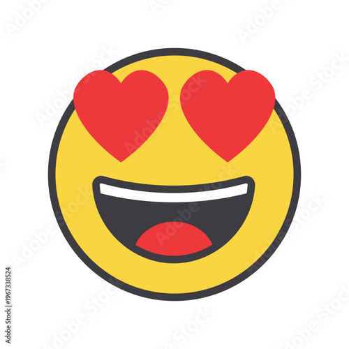 A cheerful yellow face with two bright red hearts for eyes and a wide smile creating a loving silhouette high quality professional detailed