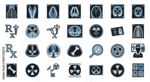 Radiology icons depict medical scans.