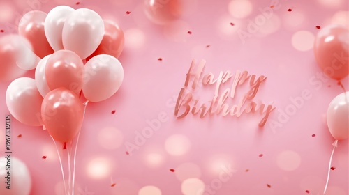 Celebrate a Birthday With Pink Balloons and Confetti in a Festive Setting