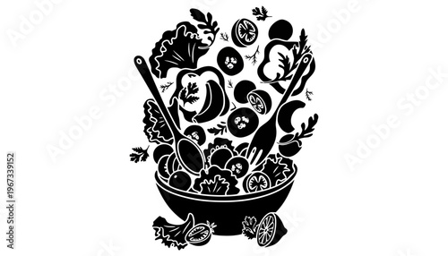 A vegetable salad vector illustration in a bowl with various ingredients