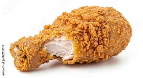 Crispy Fried Chicken Drumstick Product Shot with a Bite Taken Out isolated on White Background