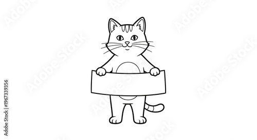 A cute cartoon cat holding a blank sign for text or messages.