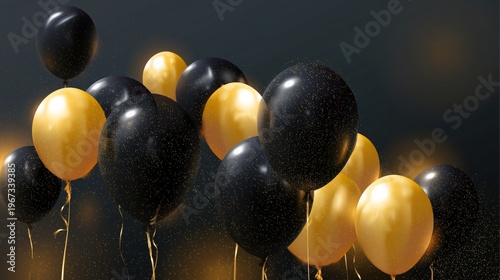 Balloons Floating in a Dark Setting for a Celebration Event in the Evening