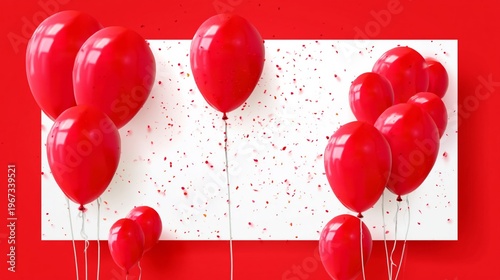 Bright Red Balloons Floating Against a White Backdrop With Colorful Confetti ...