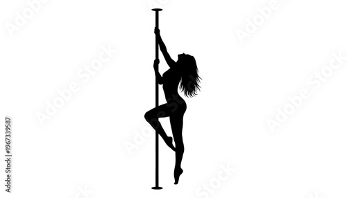 A woman dancing silhouette on a pole in a studio setting
