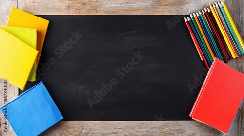 Blank Blackboard on Wooden Table Ready for Writing Ideas or Plans