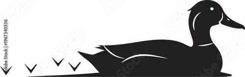 Black silhouette of a duck with white highlights on a white background