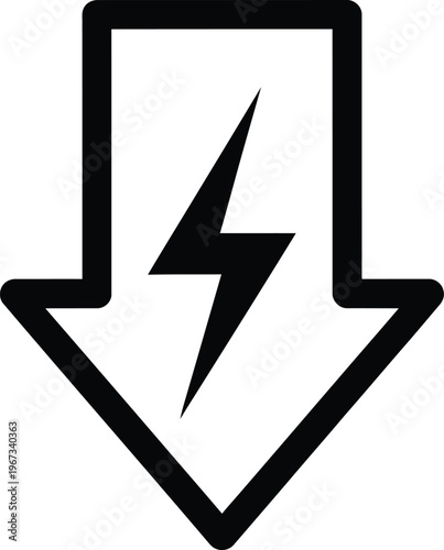 Power down arrow icon for energy decrease or discharge