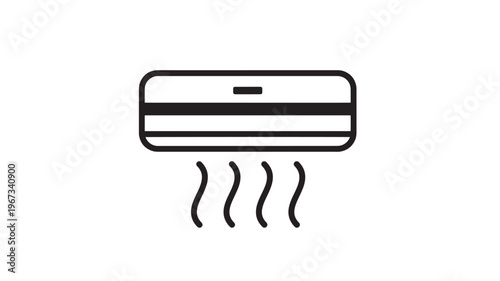 Air conditioner icon with cool air waves symbol, representing climate control and home comfort. featuring AC, cooling, ventilation with HVAC and