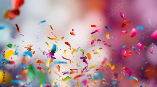Colorful Confetti Falls in a Festive Setting During a Celebration in the Evening