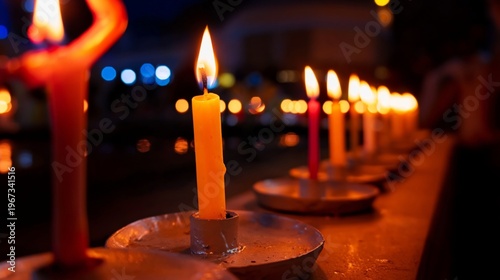 Festival Lights Brighten the Street as People Celebrate During the Nighttime ...