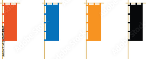 Fotografie Traditional Japanese Nobori Banner Flag Set Colorful Samurai Vertical Flags in O