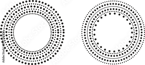 Abstract halftone dotted circular ring frame set radial dot layered pattern modern geometric vector background decorative template element