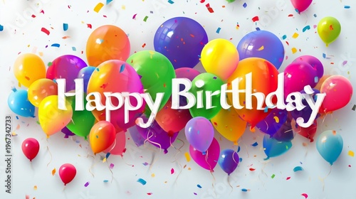 Birthday Celebration With Colorful Balloons and Confetti Filling the Background