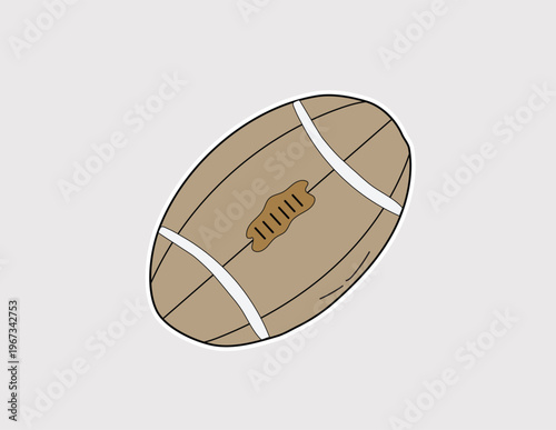 American football sticker; brown leather sports ball vector for school team athletics, sports event promotion, and physical education activity graphics
