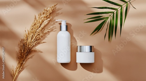 Different Shapes and Flowers on a Beige Surface With Draped Fabric in Bright Light