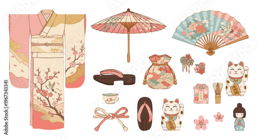 Comprehensive Collection of Japanese Traditional Icons and Spring Decorations