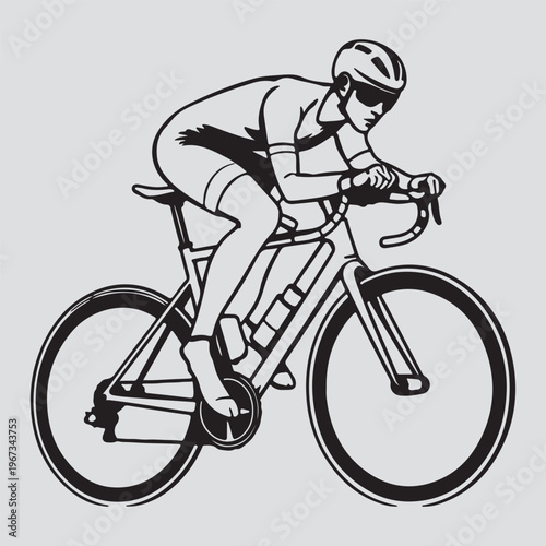 Cyclist riding a bike on a mountain road silhouette vector illustration