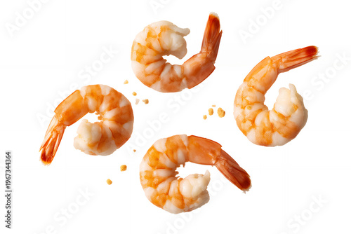 Shrimp on white background with seasonings scattered prawns seafood