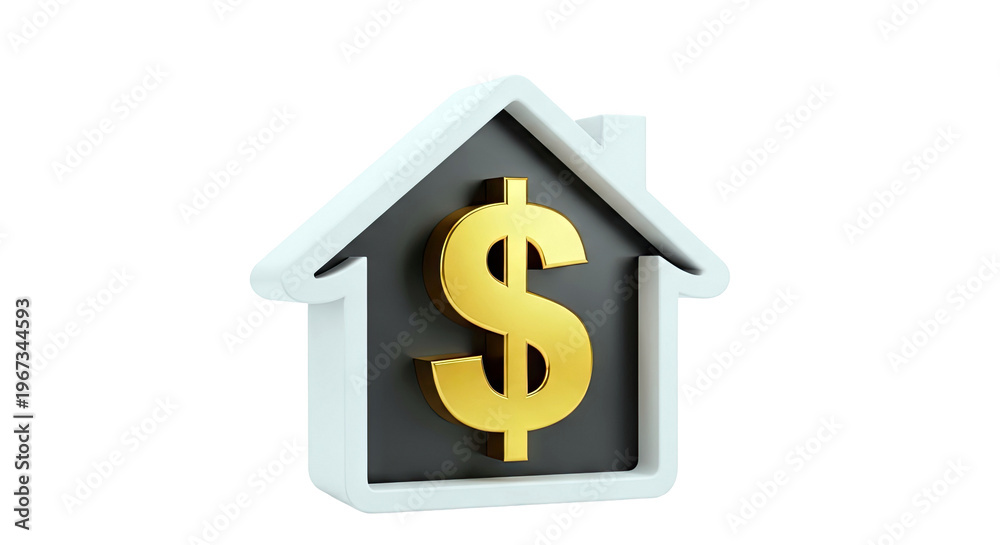 Obraz premium Golden Dollar Sign Inside a House Silhouette