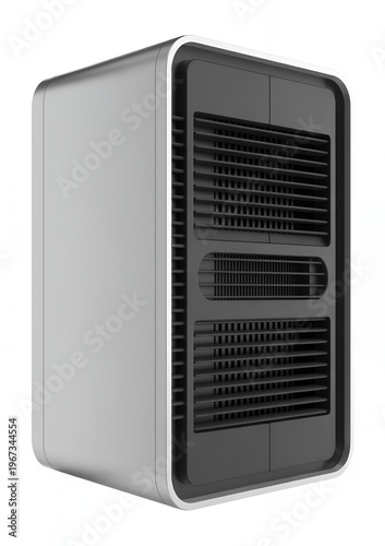 Silver and black computer tower with vents