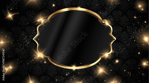 Black Background With Glowing Golden Frame and Empty Center Space for Design ...