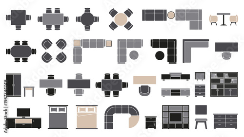 Furniture top view for interior plan home space and office.