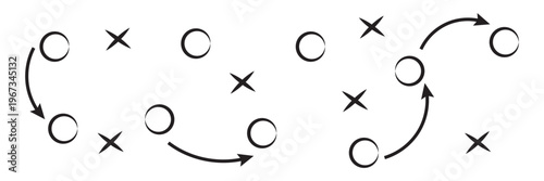 Soccer tactics icon, game success strategy in football, scheme play, vector illustration on white background. Vector Illustration.