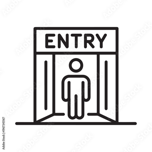 Simple line drawing depicting an entry or exit point with a person