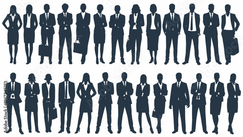 Business people , silhouettes, group of standing business men and businesswomen	
