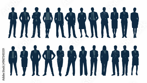 Business people , silhouettes, group of standing business men and businesswomen	
