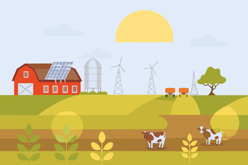 Fototapete Bauernhof Nachhaltiger Hof mit Solar und Windkraft  © Amrito