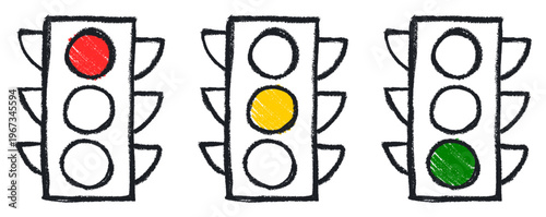 Traffic Ligths Crayon Chalk Drawing Vector