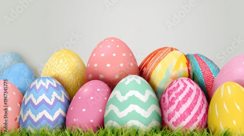 Colorful Eggs With Patterns on a Blue and Pink Background for Spring Celebration